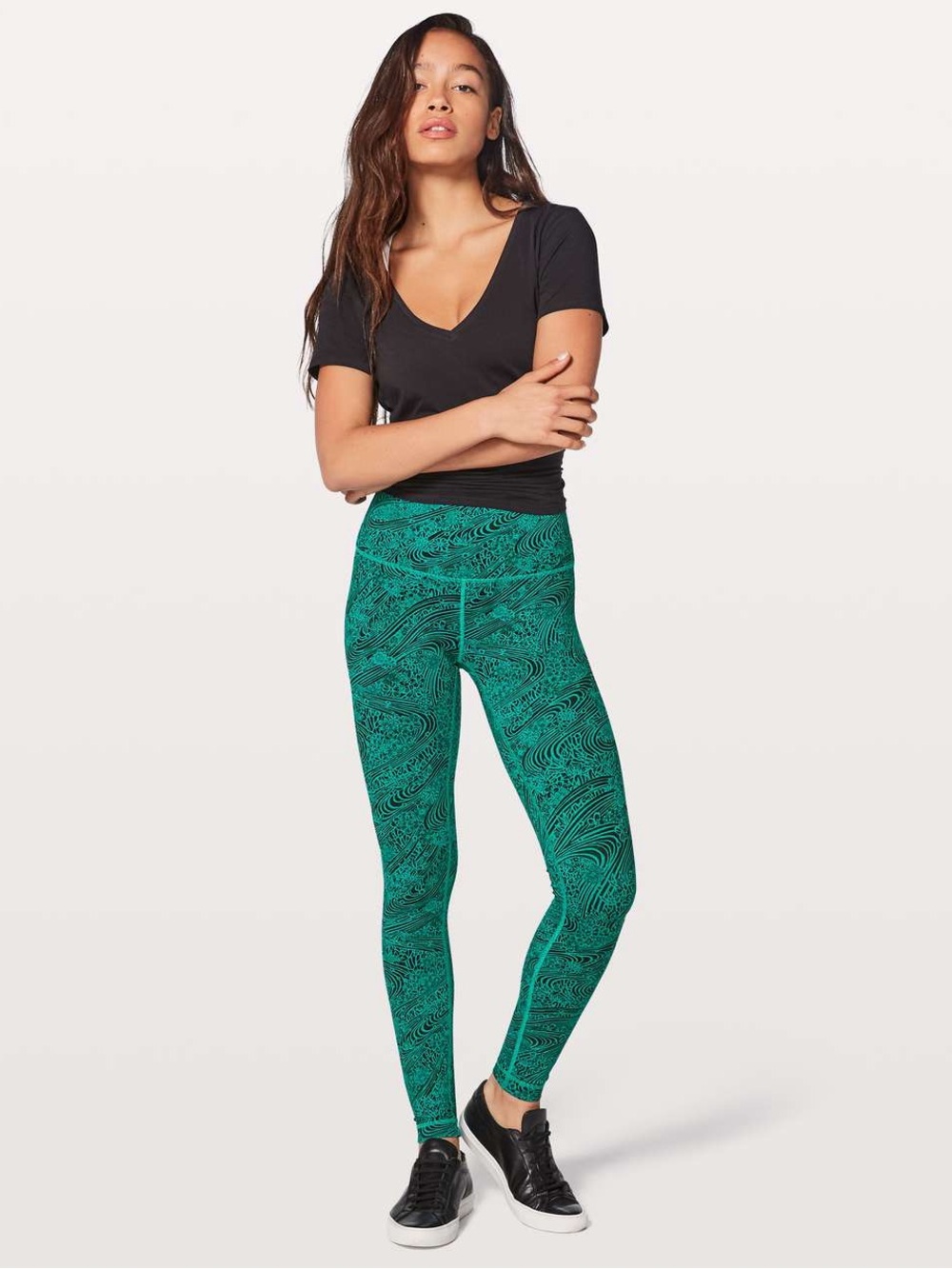 Lululemon Wunder Under High Rise Leggings Tights 28” Viridian Green Black Sz 6